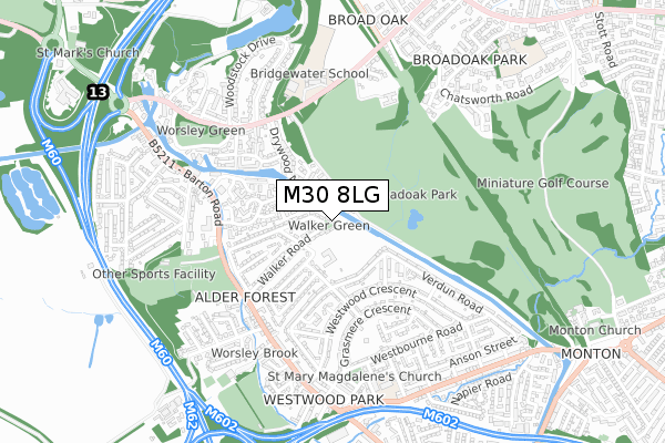 M30 8LG map - small scale - OS Open Zoomstack (Ordnance Survey)