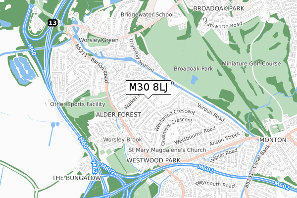 M30 8LJ map - small scale - OS Open Zoomstack (Ordnance Survey)