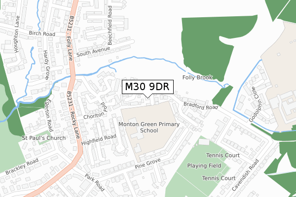 M30 9DR map - large scale - OS Open Zoomstack (Ordnance Survey)