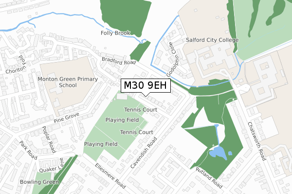 M30 9EH map - large scale - OS Open Zoomstack (Ordnance Survey)