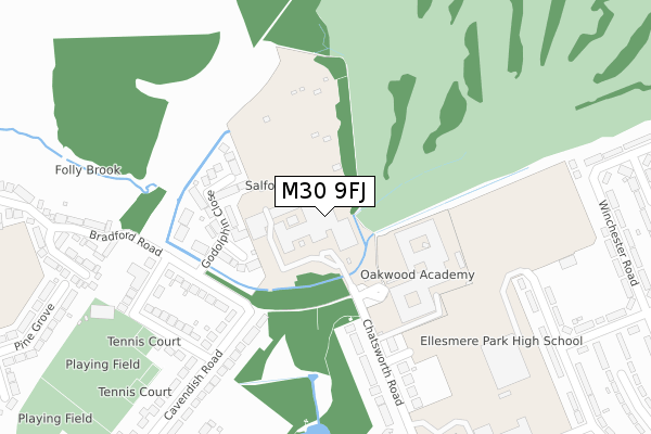 M30 9FJ map - large scale - OS Open Zoomstack (Ordnance Survey)