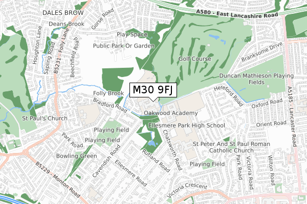 M30 9FJ map - small scale - OS Open Zoomstack (Ordnance Survey)