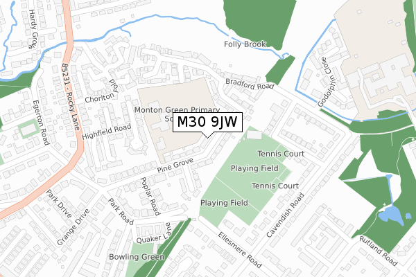 M30 9JW map - large scale - OS Open Zoomstack (Ordnance Survey)