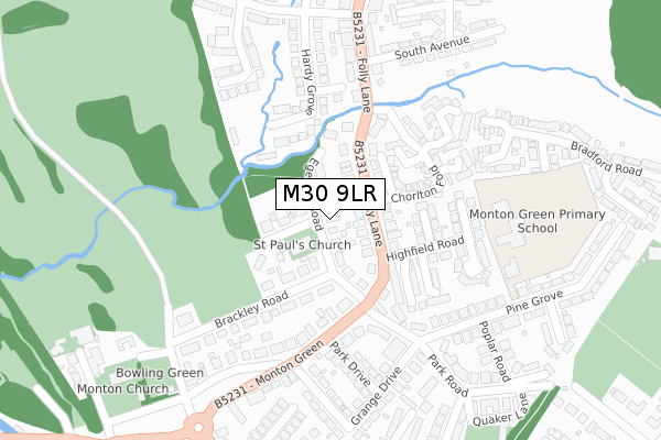 M30 9LR map - large scale - OS Open Zoomstack (Ordnance Survey)