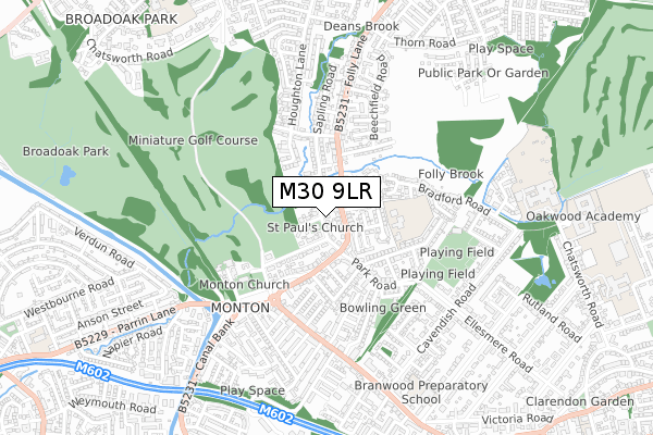 M30 9LR map - small scale - OS Open Zoomstack (Ordnance Survey)