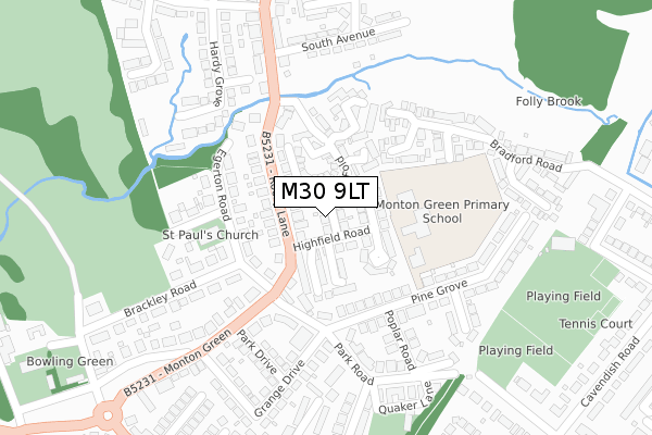 M30 9LT map - large scale - OS Open Zoomstack (Ordnance Survey)