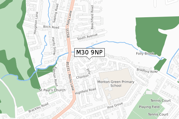 M30 9NP map - large scale - OS Open Zoomstack (Ordnance Survey)