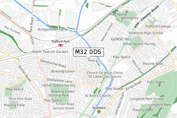 M32 0DS map - small scale - OS Open Zoomstack (Ordnance Survey)