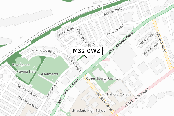 M32 0WZ map - large scale - OS Open Zoomstack (Ordnance Survey)