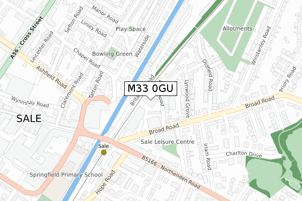 M33 0GU map - large scale - OS Open Zoomstack (Ordnance Survey)