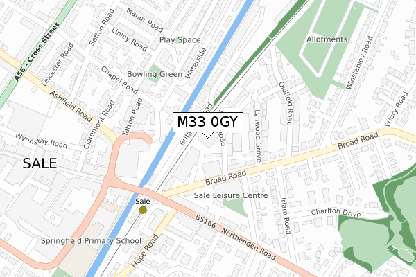 M33 0GY map - large scale - OS Open Zoomstack (Ordnance Survey)