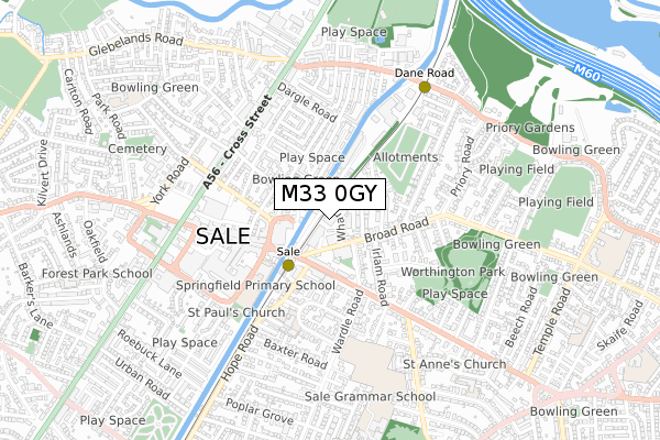 M33 0GY map - small scale - OS Open Zoomstack (Ordnance Survey)