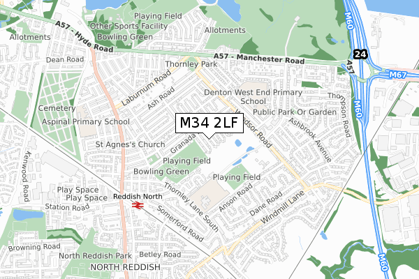 M34 2LF map - small scale - OS Open Zoomstack (Ordnance Survey)