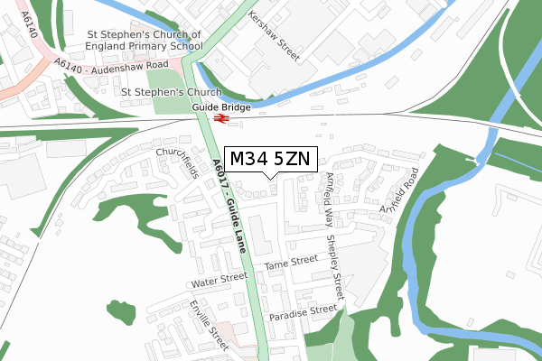 M34 5ZN map - large scale - OS Open Zoomstack (Ordnance Survey)