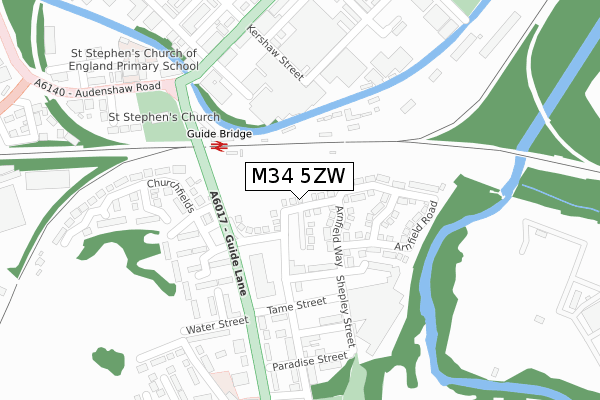 M34 5ZW map - large scale - OS Open Zoomstack (Ordnance Survey)