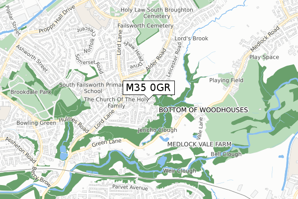 M35 0GR map - small scale - OS Open Zoomstack (Ordnance Survey)