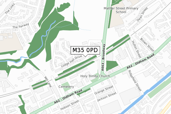 M35 0PD map - large scale - OS Open Zoomstack (Ordnance Survey)