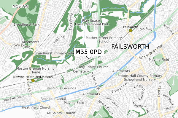 M35 0PD map - small scale - OS Open Zoomstack (Ordnance Survey)