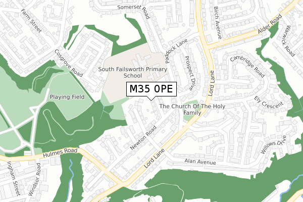 M35 0PE map - large scale - OS Open Zoomstack (Ordnance Survey)