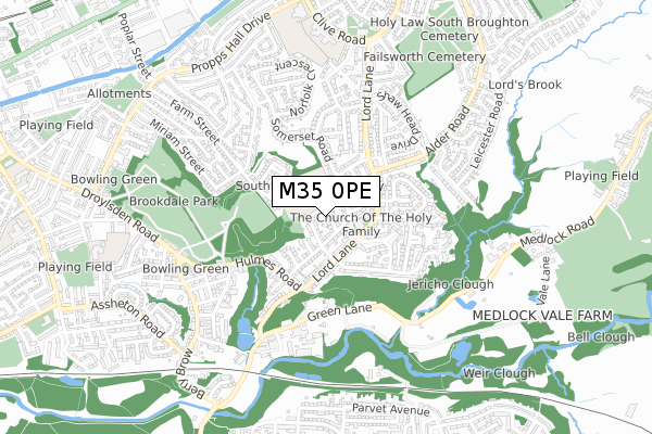 M35 0PE map - small scale - OS Open Zoomstack (Ordnance Survey)