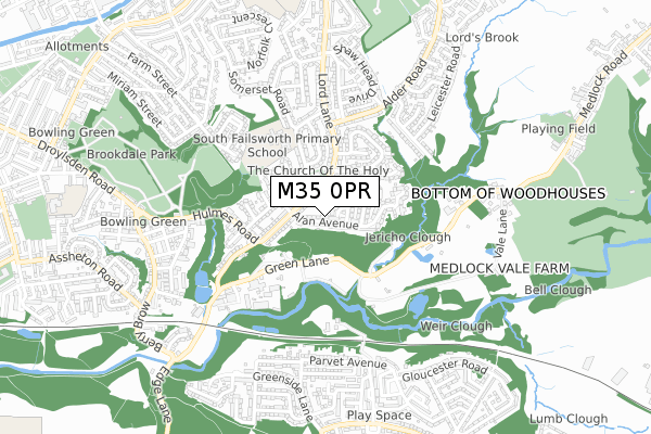 M35 0PR map - small scale - OS Open Zoomstack (Ordnance Survey)