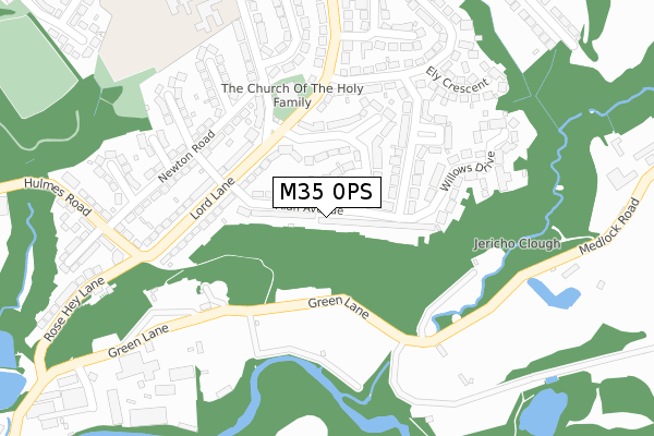 M35 0PS map - large scale - OS Open Zoomstack (Ordnance Survey)