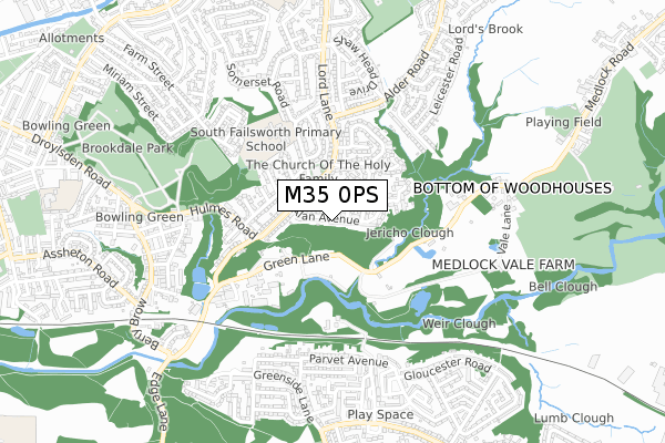 M35 0PS map - small scale - OS Open Zoomstack (Ordnance Survey)