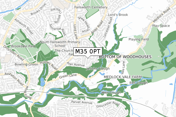 M35 0PT map - small scale - OS Open Zoomstack (Ordnance Survey)