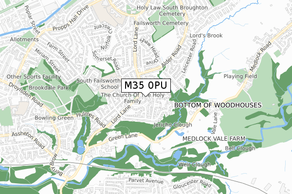 M35 0PU map - small scale - OS Open Zoomstack (Ordnance Survey)