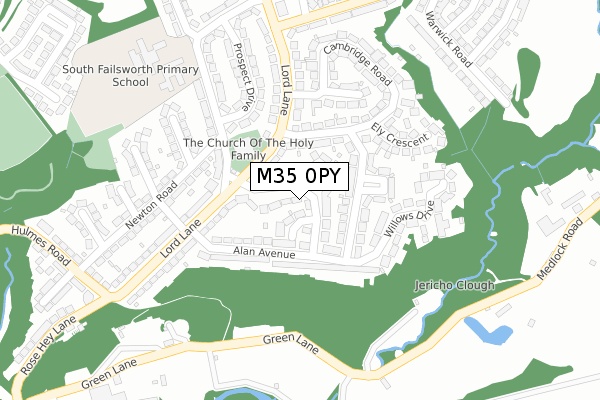 M35 0PY map - large scale - OS Open Zoomstack (Ordnance Survey)