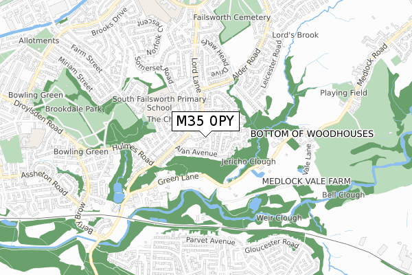 M35 0PY map - small scale - OS Open Zoomstack (Ordnance Survey)