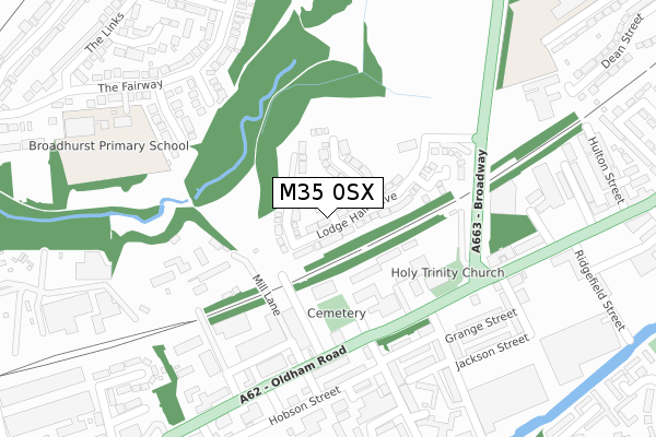 M35 0SX map - large scale - OS Open Zoomstack (Ordnance Survey)