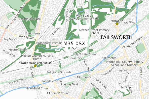 M35 0SX map - small scale - OS Open Zoomstack (Ordnance Survey)