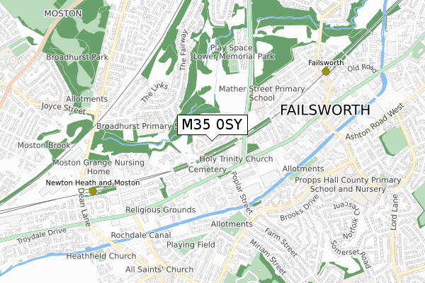 M35 0SY map - small scale - OS Open Zoomstack (Ordnance Survey)