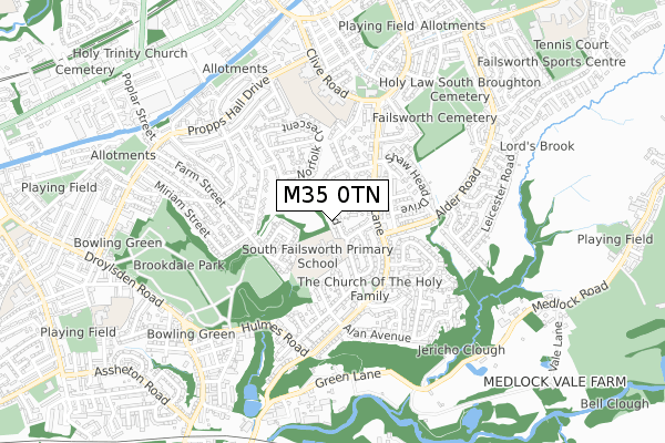 M35 0TN map - small scale - OS Open Zoomstack (Ordnance Survey)