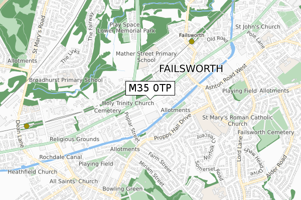 M35 0TP map - small scale - OS Open Zoomstack (Ordnance Survey)