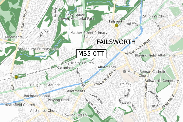 M35 0TT map - small scale - OS Open Zoomstack (Ordnance Survey)