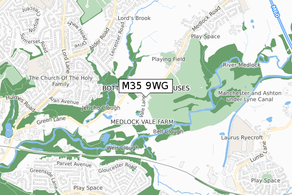 M35 9WG map - small scale - OS Open Zoomstack (Ordnance Survey)