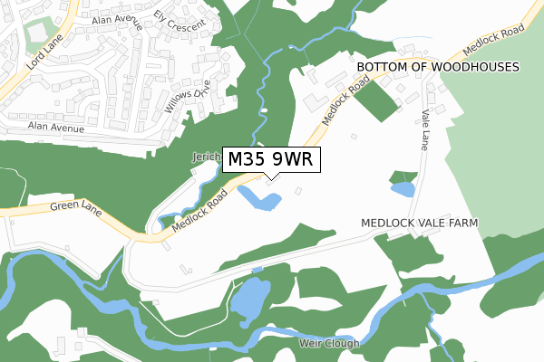 M35 9WR map - large scale - OS Open Zoomstack (Ordnance Survey)