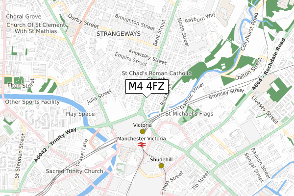 M4 4FZ map - small scale - OS Open Zoomstack (Ordnance Survey)