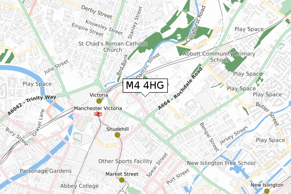 M4 4HG map - small scale - OS Open Zoomstack (Ordnance Survey)