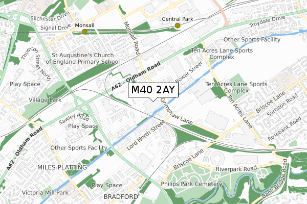 M40 2AY map - small scale - OS Open Zoomstack (Ordnance Survey)