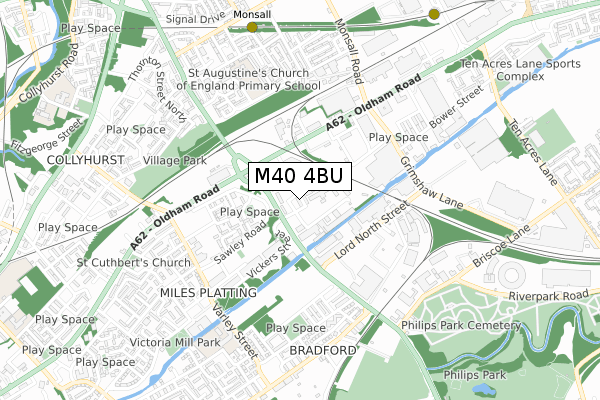 M40 4BU map - small scale - OS Open Zoomstack (Ordnance Survey)