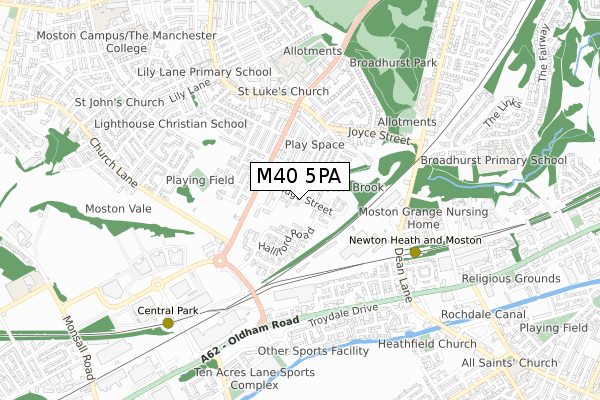 M40 5PA map - small scale - OS Open Zoomstack (Ordnance Survey)