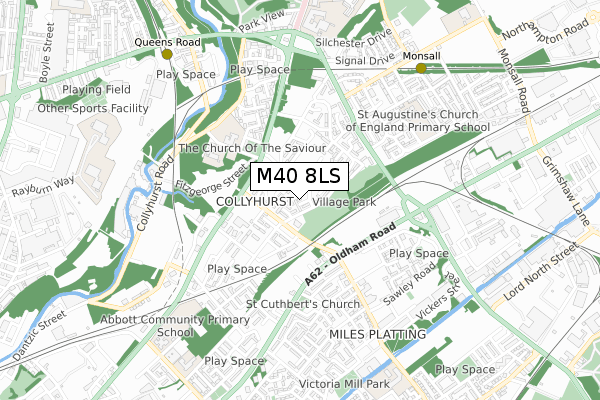 M40 8LS map - small scale - OS Open Zoomstack (Ordnance Survey)