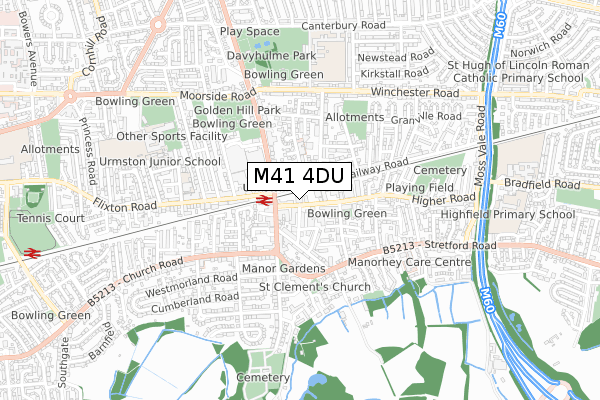 M41 4DU map - small scale - OS Open Zoomstack (Ordnance Survey)