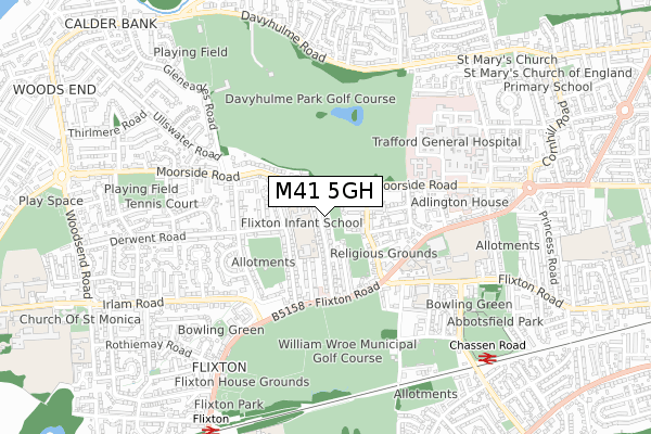 M41 5GH map - small scale - OS Open Zoomstack (Ordnance Survey)