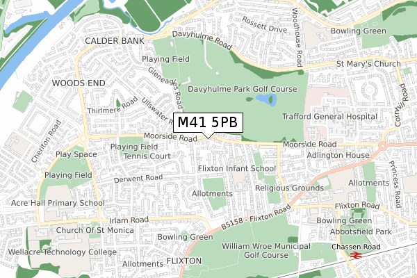 M41 5PB map - small scale - OS Open Zoomstack (Ordnance Survey)