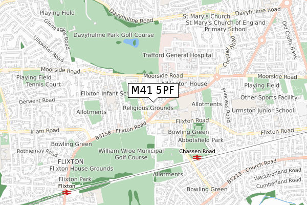 M41 5PF map - small scale - OS Open Zoomstack (Ordnance Survey)