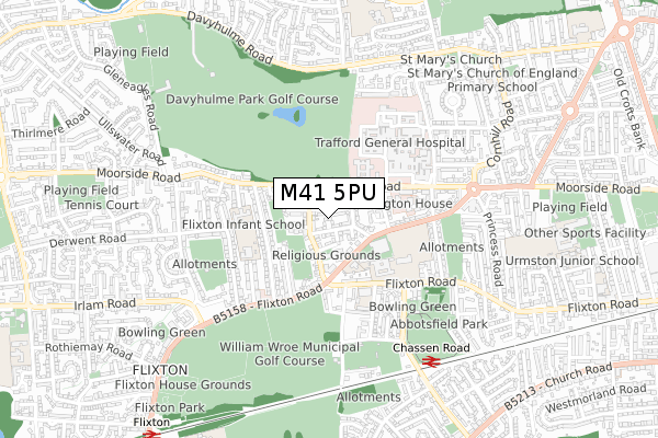 M41 5PU map - small scale - OS Open Zoomstack (Ordnance Survey)